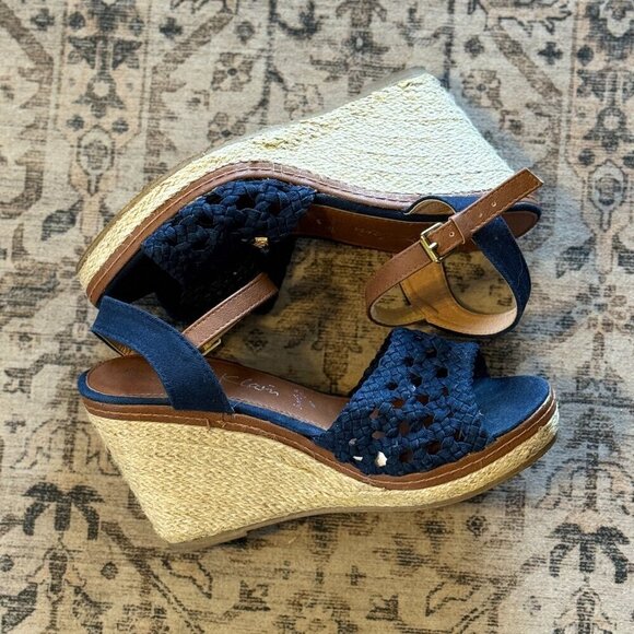 Jane Klain Wedge Sandals Women's Size 6.5 US  Blue Tan Espadrille - Picture 5 of 9